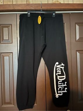 Von Dutch Black Sweatpants with Bold White Logo